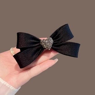 黑色水钻爱心蝴蝶结发夹女款弹簧夹半扎发后脑勺中号发卡发饰头饰