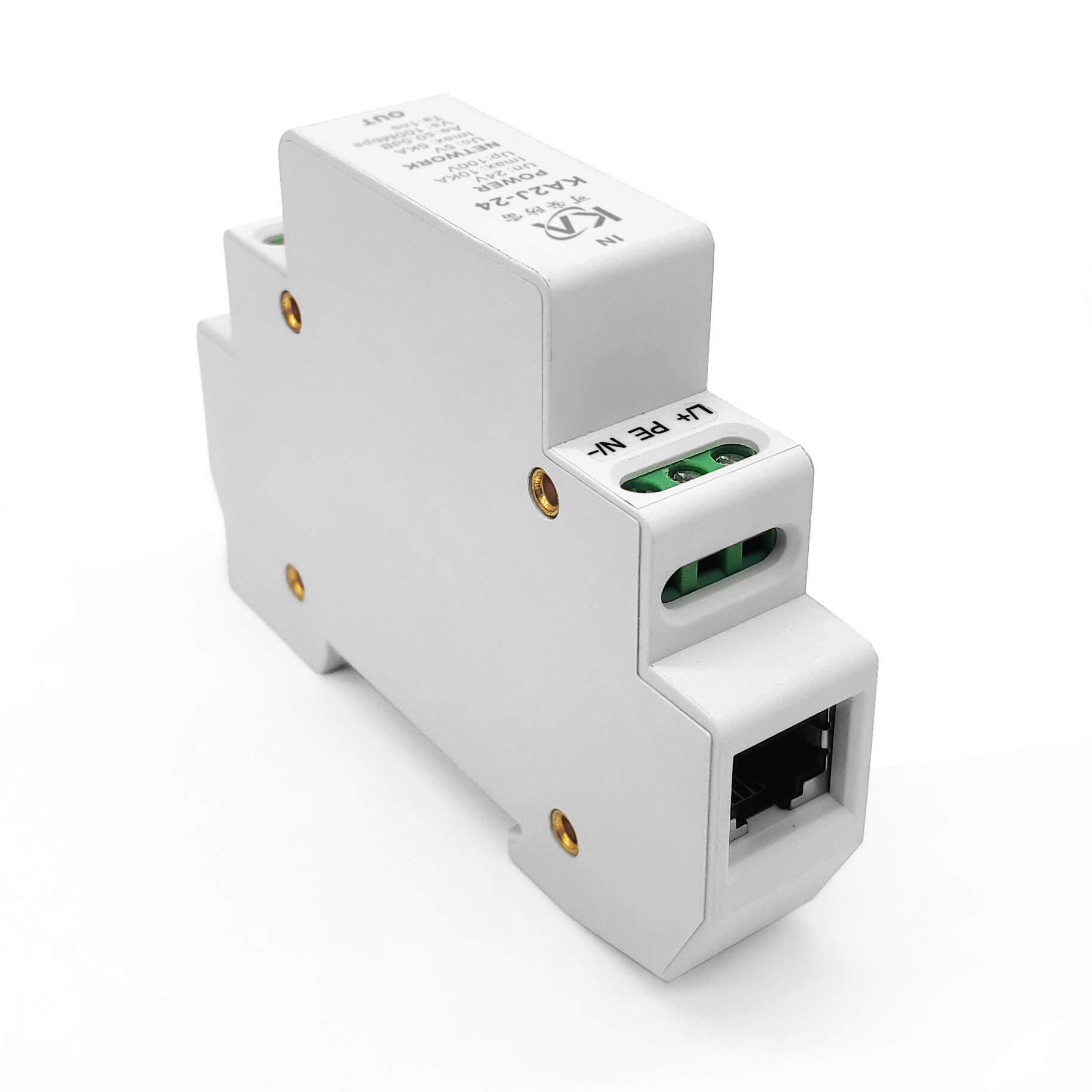 新品ka2j-24导轨式电源网络二合一防雷器24v百兆网络监控摄像机避