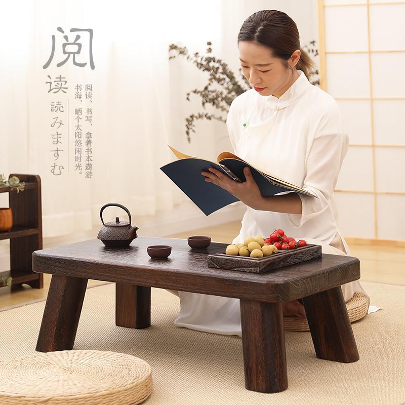 .飘窗小桌子实木小矮桌阳台小茶几家用四足地桌复古茶几榻榻米桌