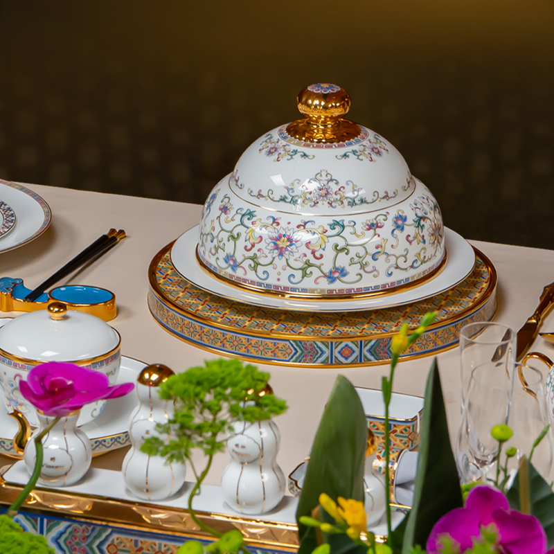 龙珠阁景德镇宝相韵彩陶瓷五星级酒店高档私人会所摆台餐具套装