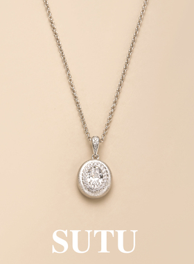 素图鸽子蛋项链925银爆闪项链女