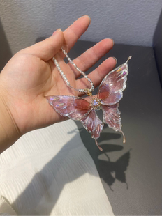 冰沙粉蝶蝴蝶仙子项链戒指发夹胸针造化液蝴蝶汉服饰品支持定制