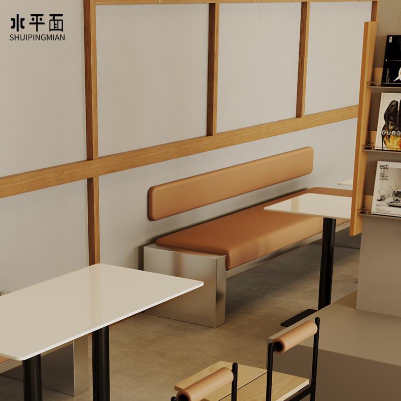 不锈钢卡座沙发桌椅组合奶茶店轻食店咖啡快餐火锅店简约工业风