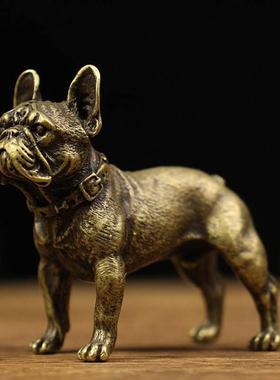 纯铜狗摆件沙皮犬手把件实心铜狗生肖狗旺财狗斗犬桌面装饰工艺品