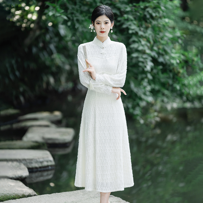 小个子日常白色改良旗袍