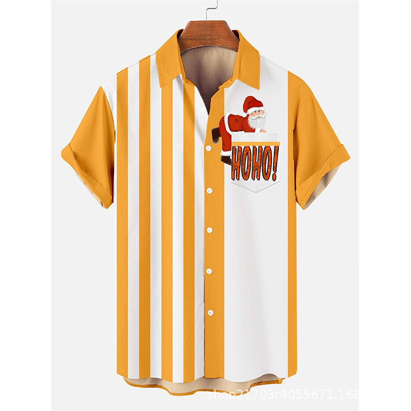 男士数码5印花圣诞节夏威夷衬衫