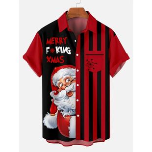 sleeved short shirt圣诞节元 素印花短袖 男 Christmas 衬衫 themed