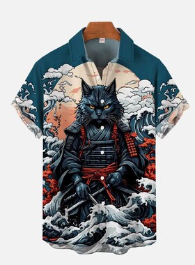 Men's anime printed short sleeved shirt男士动漫印花短袖衬衫