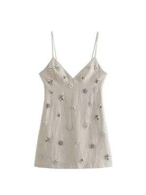 修身纯色吊带镶饰连衣裙女