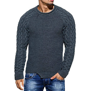 Knitted pullover for men纯色圆领大码男装休闲长袖针织毛衣上衣