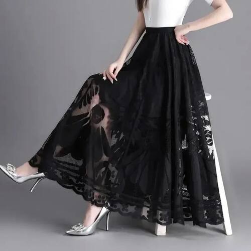 蕾丝大摆网纱镂空半身裙