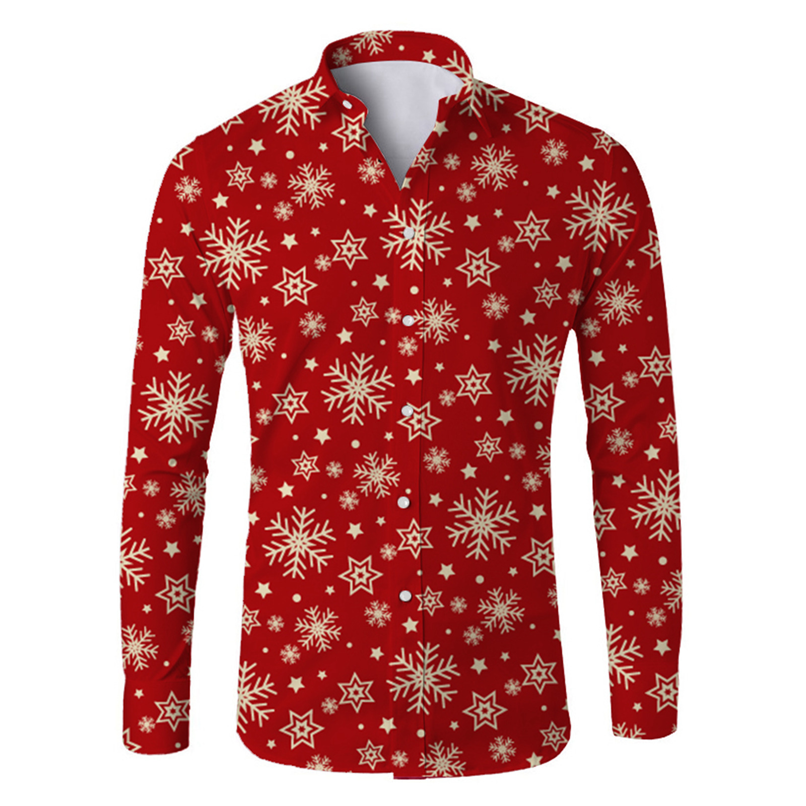 圣诞数码印花休闲修身型长袖衬衫