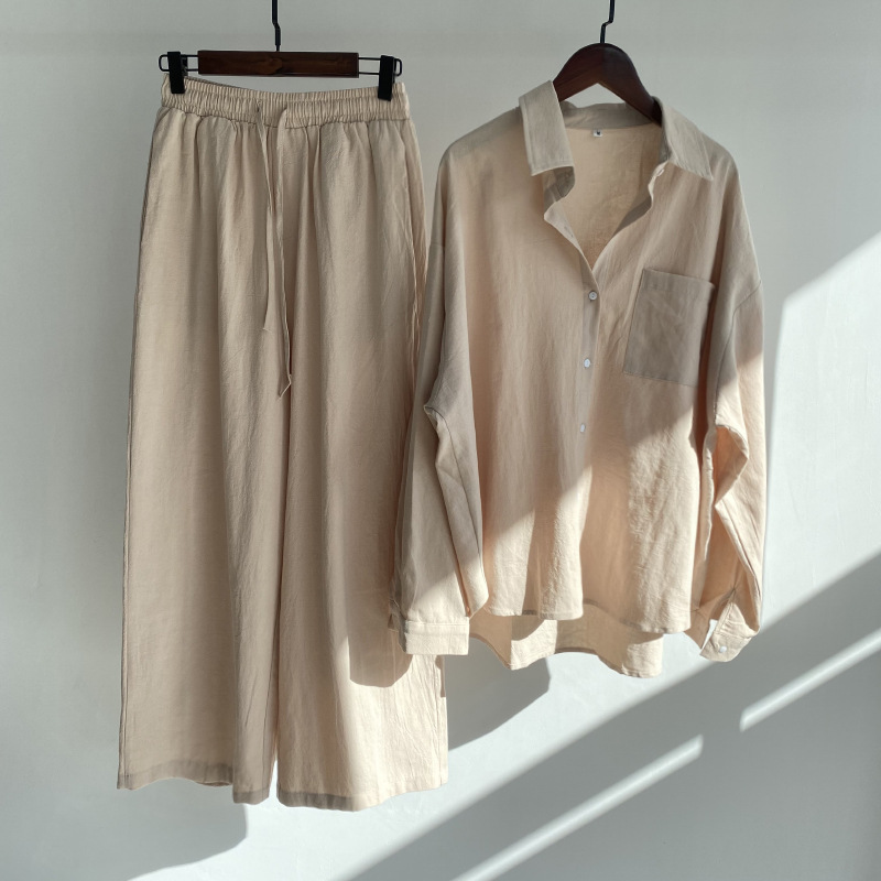 Loose shirt and pants two-piece set纯色宽松衬衫长裤两件套女