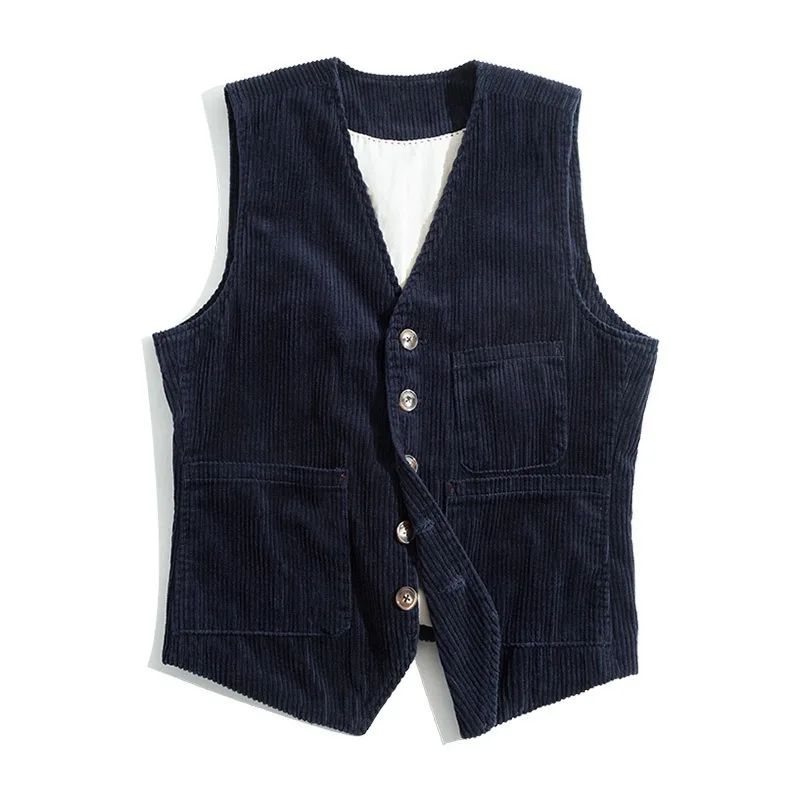 美式复古灯芯绒马甲男工装开衫背心帅气外套 Retro corduroy vest
