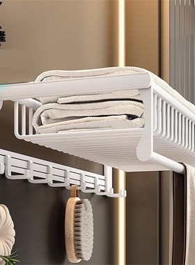 白色毛巾架免打孔卫生间太空铝浴室置物架壁挂式收纳浴巾架洗手间