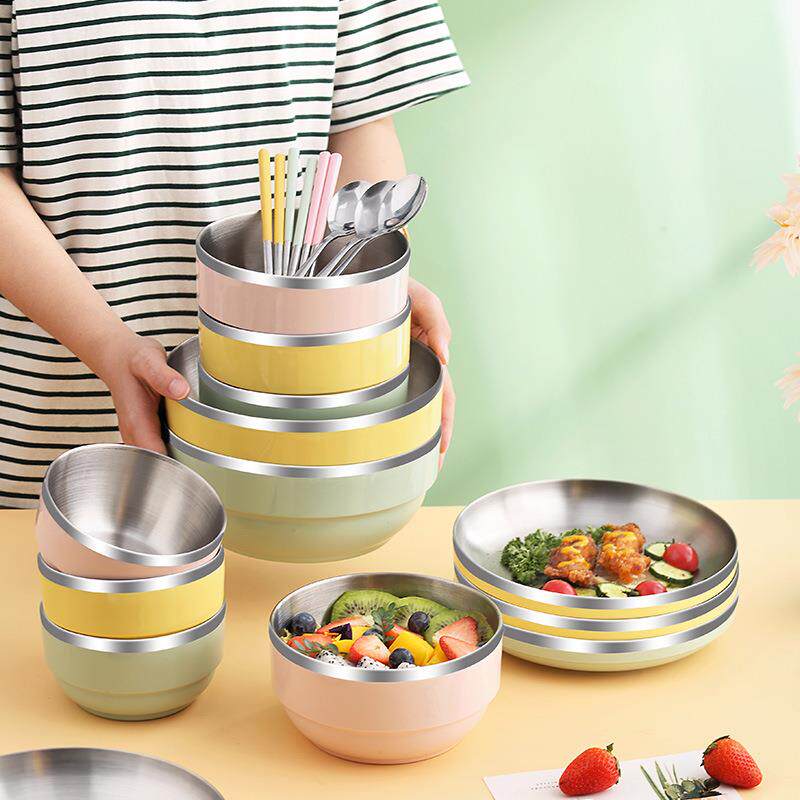 壹麦304食品级不锈钢碗盘筷勺叉/勺/筷套装