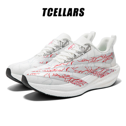 TCELLARS男鞋春季新款跑步鞋软底减震爸爸运动鞋白色网面轻便跑鞋