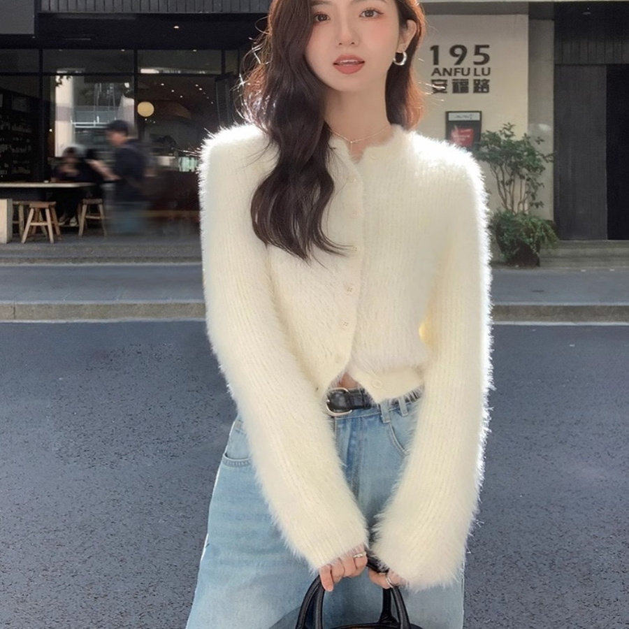 法式水貂绒毛衣外套女秋冬2025新款软糯慵懒风短款针织开衫上衣服,女装/女士精品,毛针织衫,淘宝优惠券,粉丝福利购,淘宝优惠卷