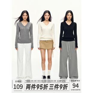 101PASSION V领麻花毛衣女早秋韩系氛围感内搭打底修身针织衫上衣