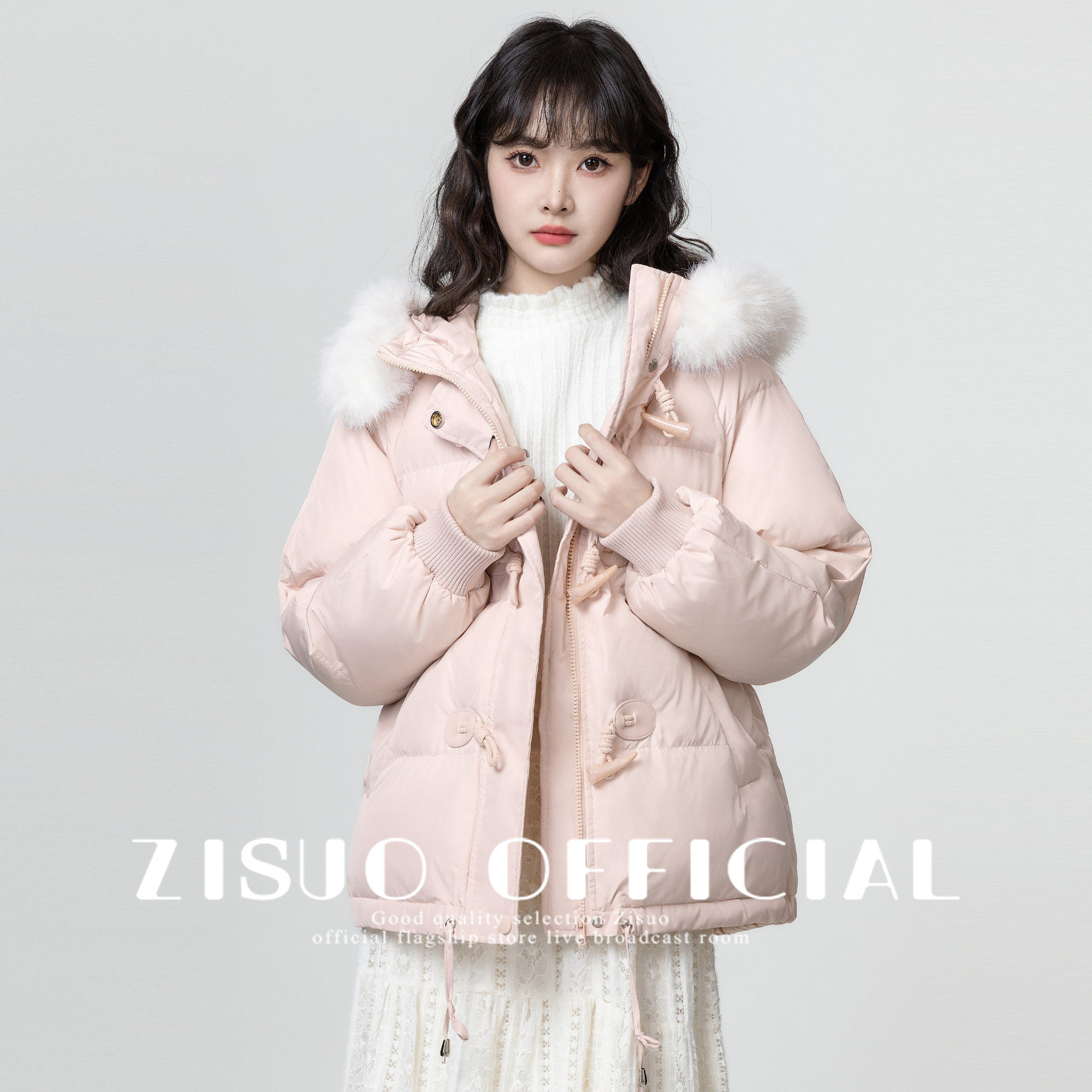 粉色牛角扣连帽铺棉外套女冬2025新款加厚保暖毛领面 面包服棉衣,个性定制/设计服务/DIY,棉服工装,淘宝优惠券,粉丝福利购,淘宝优惠卷