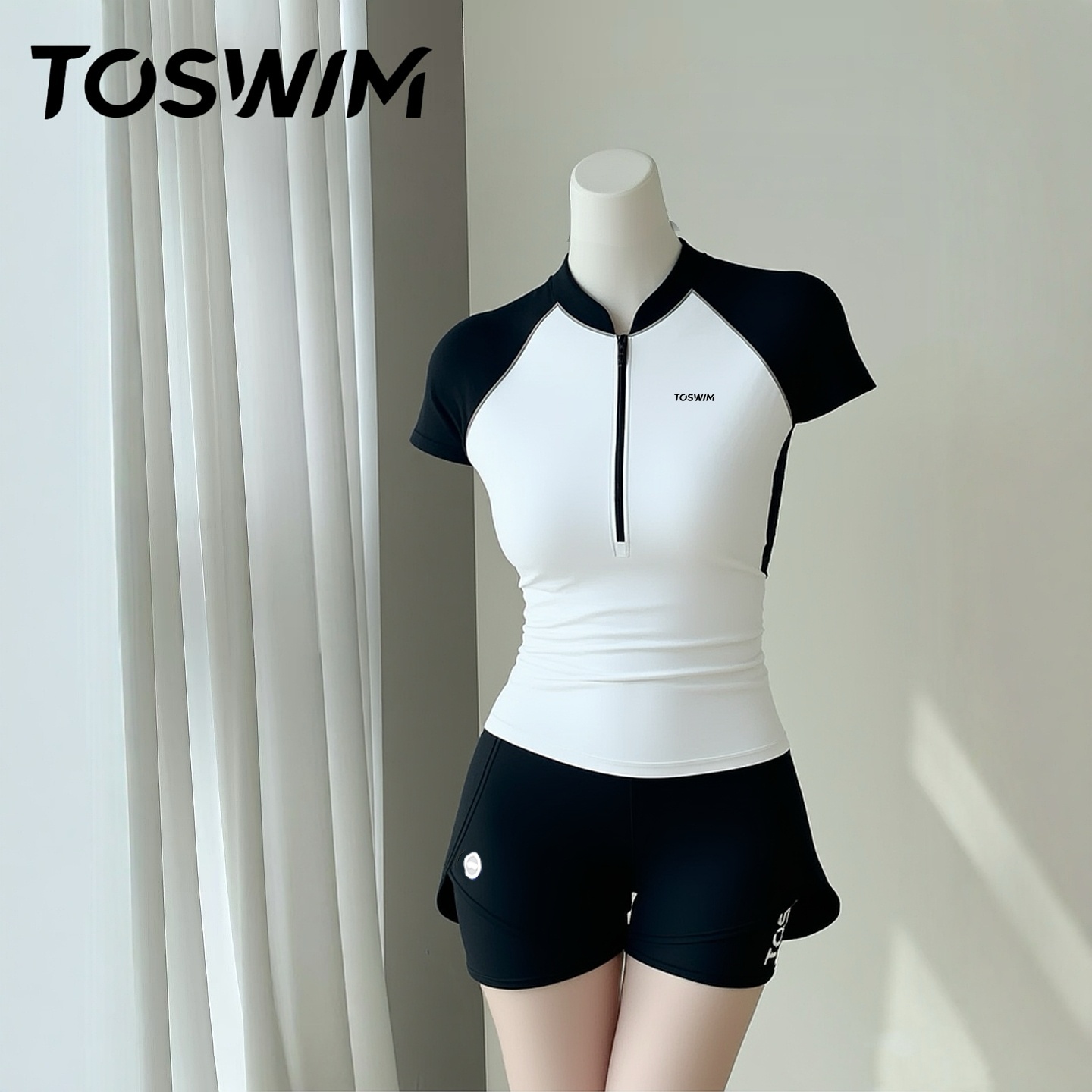 【样衣清仓-原初黑白】TOSWIM拓胜正品分体泳衣女温泉平角套装