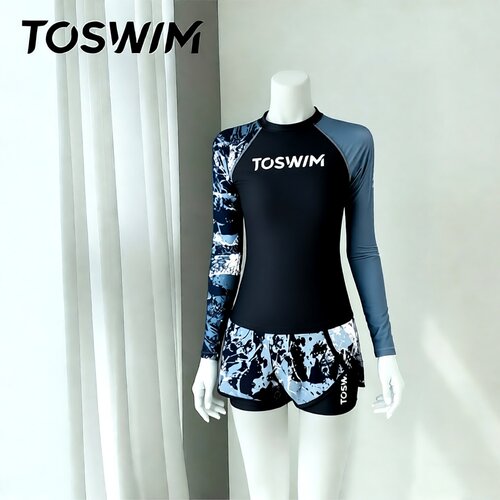 【瑕疵清仓-撞色豹纹】TOSWIM拓胜正品泳衣女分体长袖游泳衣温泉