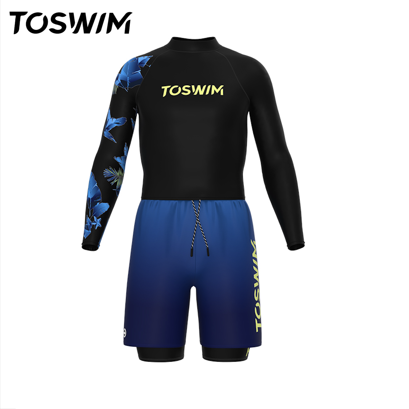 【样衣清仓-幽蓝海域】TOSWIM拓胜正品男士游泳裤速干长袖防晒