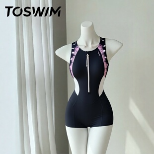 TOSWIM泳衣女连体平角无袖 星闪蝶影 游泳衣温泉竞速 样衣清仓