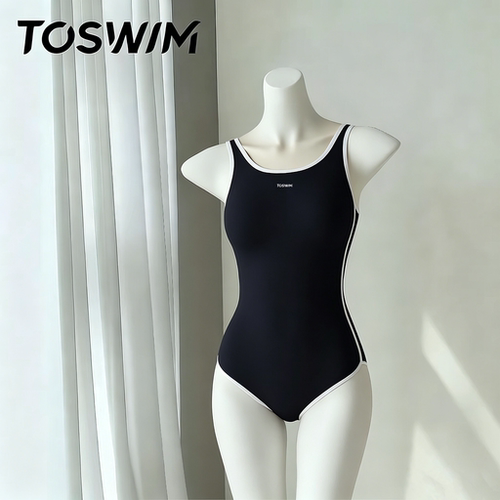 【样品清仓-火山岩黑】TOSWIM连体泳衣女红色泳装保守三角游泳馆