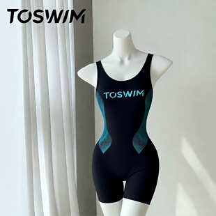 TOSWIM泳衣女竞技训练无袖 海洋波纹 连体平角游泳衣 样衣清仓