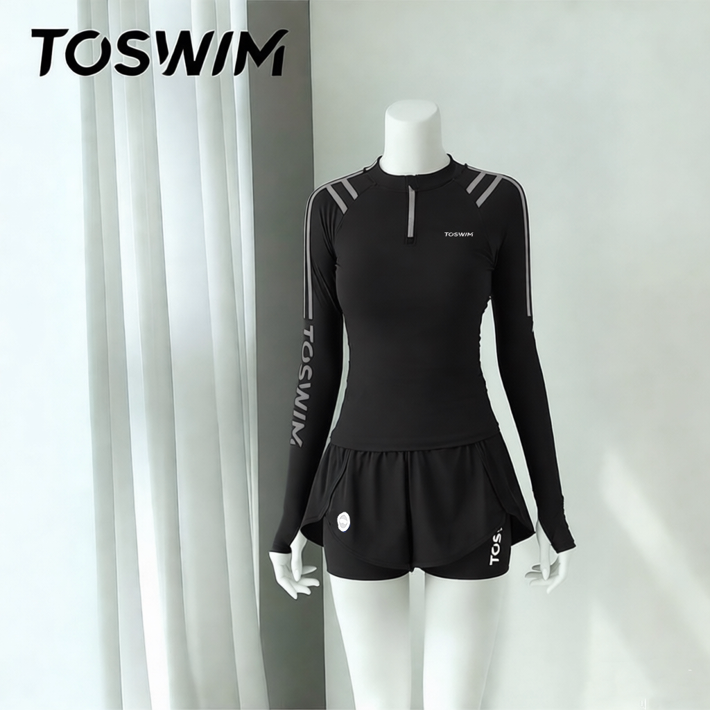 【瑕疵清仓-原海极光】TOSWIM拓胜正品游泳衣女士分体长袖泳衣女