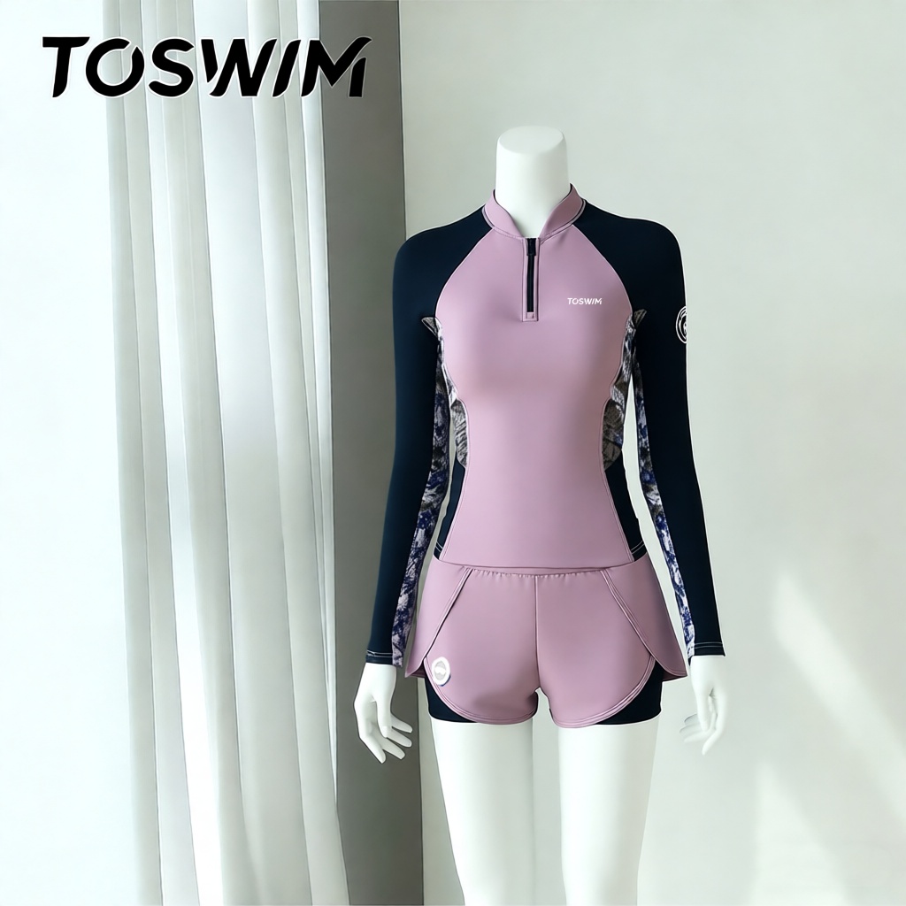 【样衣清仓-雾粉清光】TOSWIM拓胜正品分体泳衣女长袖游泳衣温泉