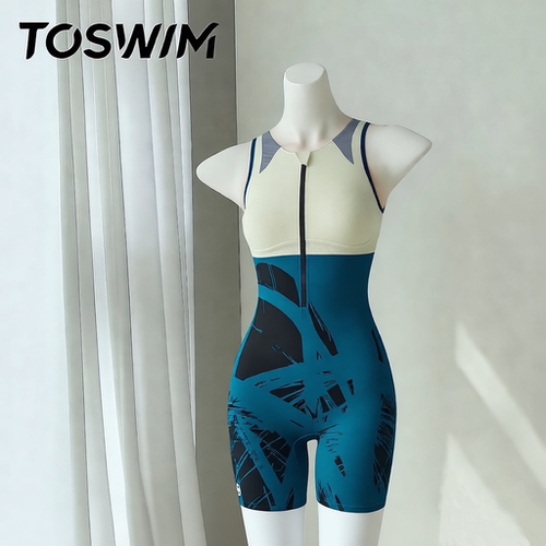 【样衣清仓-深蓝海影】TOSWIM泳衣女款无袖及膝温泉连体五分泳装