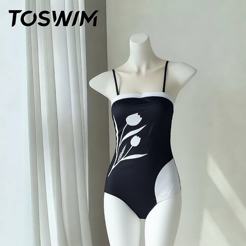 【瑕疵清仓-寂静郁香】TOSWIM拓胜泳衣女连体无袖三角温泉泳装