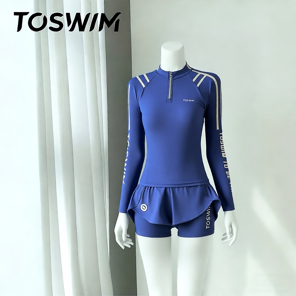 【样衣清仓-靛紫极光】TOSWIM拓胜正品分体泳衣女长袖短裤游泳衣