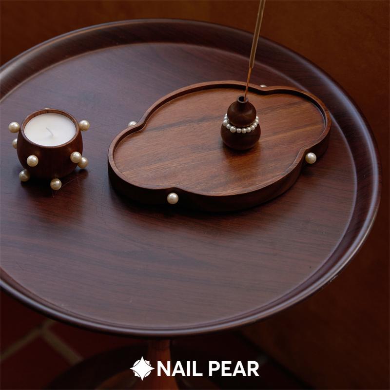 钉梨原创中古胡桃木珍珠收纳盘