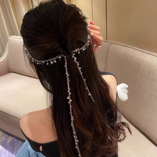 高级感2026爆款满天编发链条发饰女个性流苏长版水钻头饰点0815k