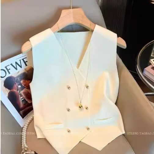 学院风v领针织开衫背心马甲女春季衬衫叠穿坎肩外搭无袖马夹上衣