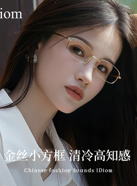 高端纯钛金丝边斯文败类小方框近视眼镜框女可配度数小脸镜架男款