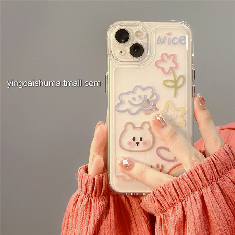 彩色卡通图案适用苹果14手机壳iphone13promax新款12硅胶11女款xs防摔xr小众xsmax简约14plus创意x透明全包软