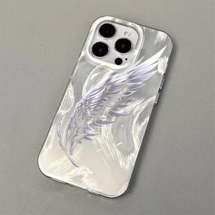 白色翅膀适用苹果16羽纱苹果15pro高级感xs简约iPhone14 x透明13p