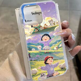 12白底XS 开心小丸子适用苹果11IMD壳苹果16 15promax大孔壳14