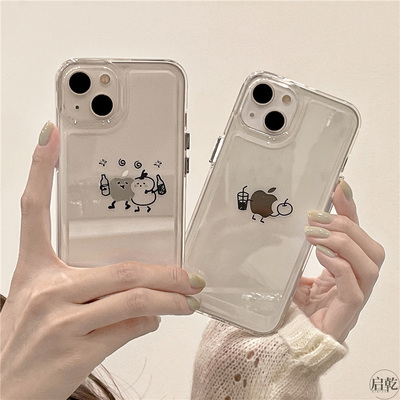 透明涂鸦苹果手机壳软壳苹果简约