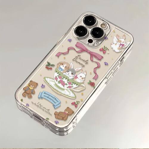 复古茶杯兔子适用于iPhone17/16/15promax太空壳15plus防摔手机壳
