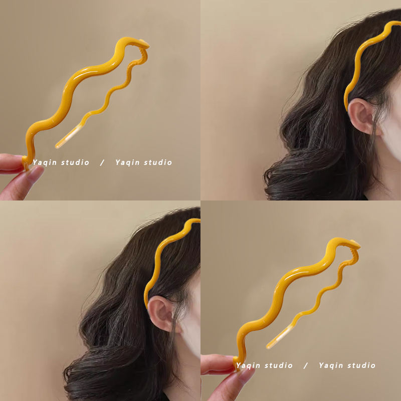 黄色亮面波浪细发箍！防滑发窟！