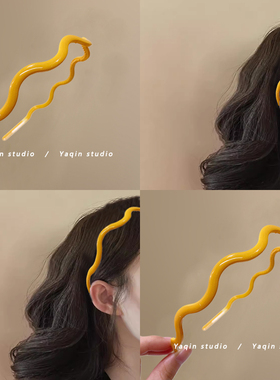 黄色亮面波浪细发箍！防滑发窟！塑料简约洗脸头箍发卡头饰女