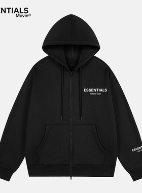 ESSENTIALS MOVIE官方连帽开衫卫衣男女秋冬加绒加厚保暖拉链外套
