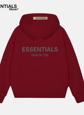 ESSENTIALS MOVIE官方酒红色连帽卫衣男女情侣休闲帽衫运动外套潮