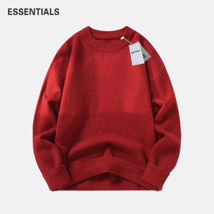 ESSENTIALS官方圆领红色针织毛衣男女秋冬宽松打底衫 潮流时尚 长袖