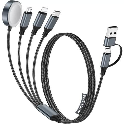 二拖四usb+type c手表iwatch磁吸无线充电器数据线适用苹果iPhone13/14/15/17多功能一拖三合一手表充电线